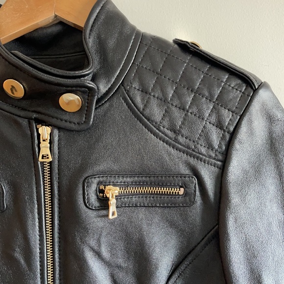 GORGEOUS 100% lambs leather moto leather jacket with gold tone buttons & zips S - Picture 4 of 8
